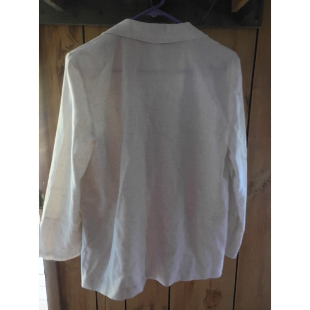 Vintage 90s Ivory Linen Blend Blazer Medium Petite Coastal Minimalist Jacket - Picture 5 of 10